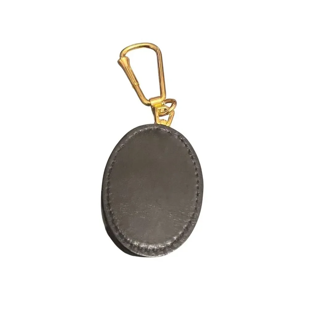 Christian Dior Black Leather Gold-Tone Oval Charm Keychain